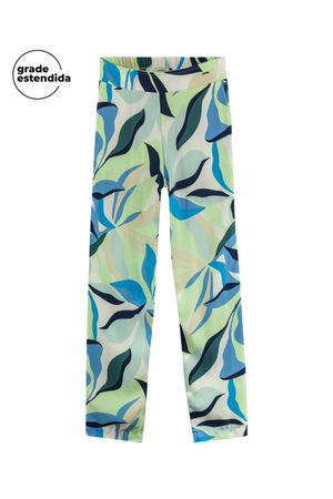 Calça Feminina Estampada Folhagens Marialícia Verde