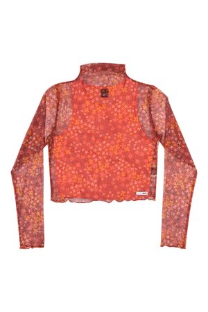 Blusa Juvenil Menina com Tule Flores Elian Beats Laranja
