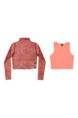 Blusa Juvenil Menina com Tule Flores Elian Beats Laranja