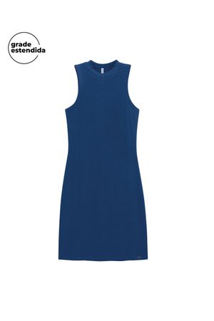 Vestido Feminino Básico Canelado Regata Marialícia Azul