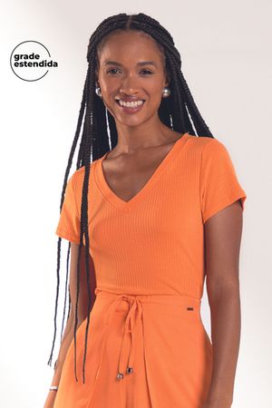 Blusa Feminina Básica Gola V Marialícia Laranja