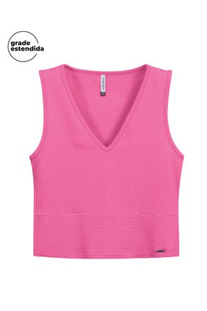 Regata Cropped Feminina Decote V Básico Marialícia Rosa