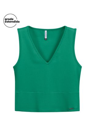 Regata Cropped Feminina Decote V Básico Marialícia Verde