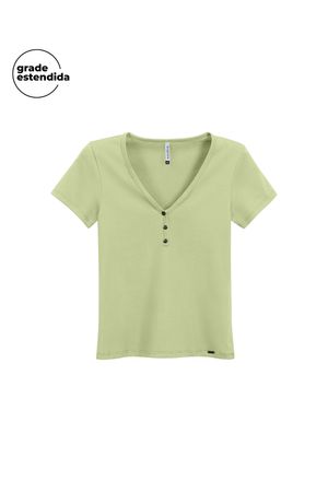 Blusa Feminina Básica Decote Botões Marialícia Verde