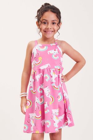 Vestido Infantil Menina Estampado Elian Rosa