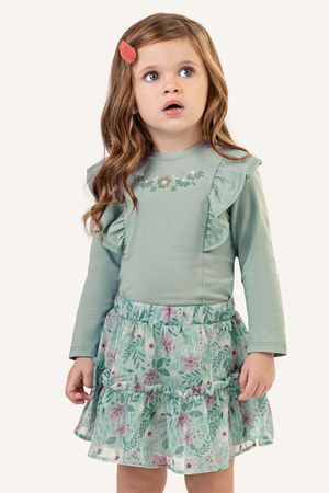 Conjunto Infantil Menina Blusa e Saia Floral Colorittá Verde