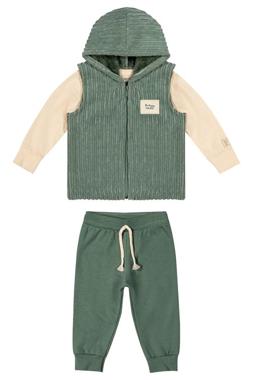 Conjunto Bebê Menino Com Colete Peluciado Colorittá Bege