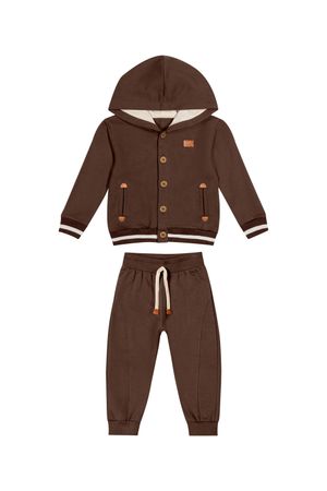 Conjunto Infantil Menino Moletom com Capuz Colorittá Marrom
