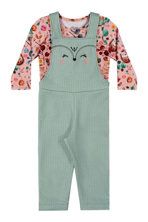 Conjunto Bebê Menina Jardineira Bordada Elian Rosa