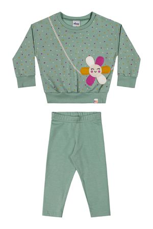 Conjunto Longo Bebê Menina Poá Elian Verde