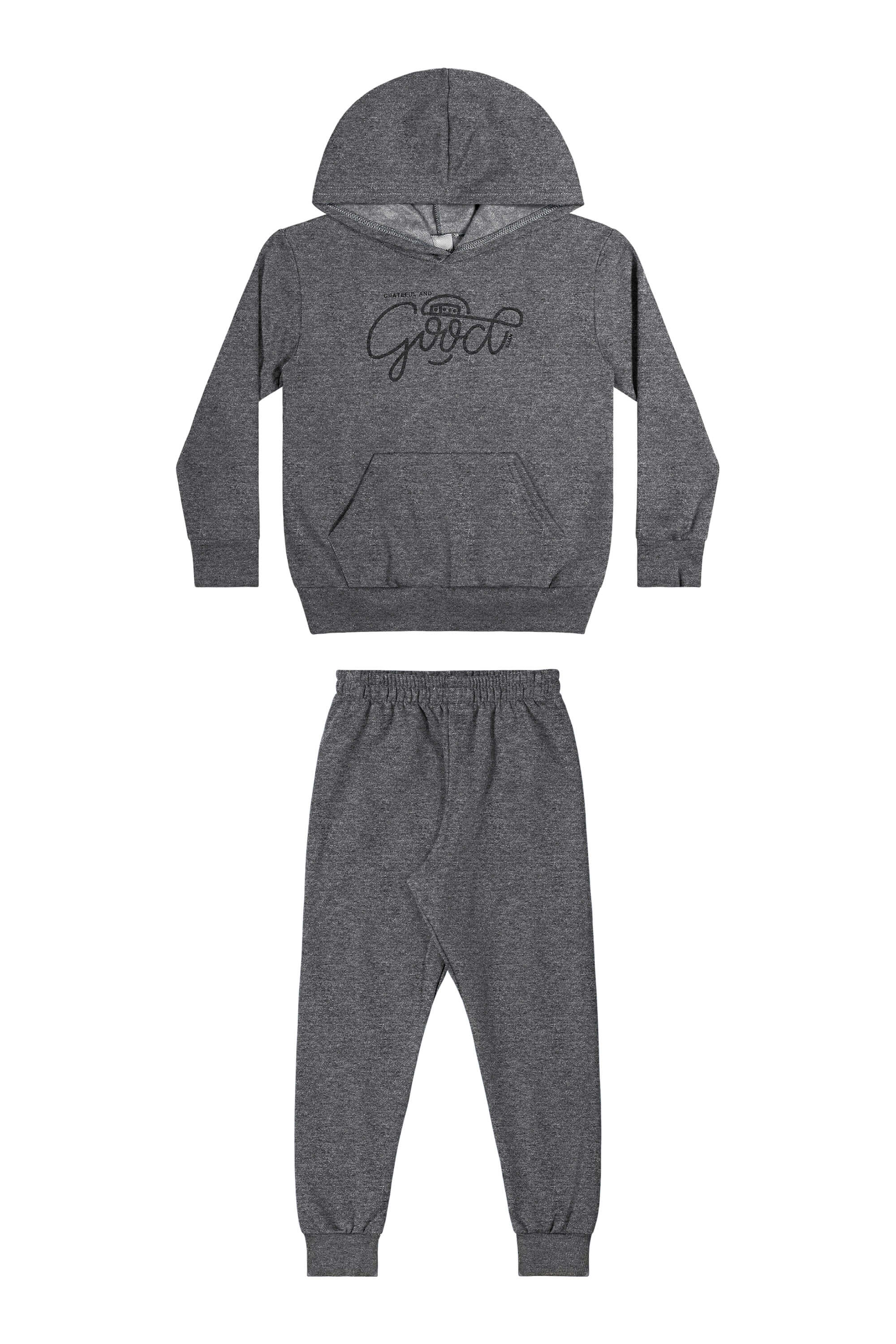 Conjunto Infantil Menino Moletom Com Capuz Elian Cinza Elian