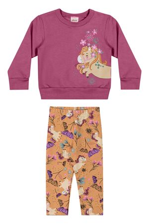 Conjunto Longo Bebê Menina Pôneis Elian Roxo