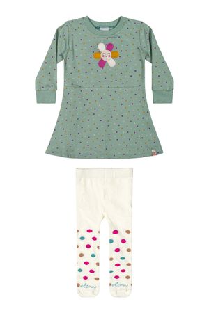 Vestido Bebê Menina Poá Com Meia-Calça Elian Verde