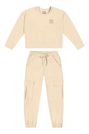 Conjunto Infantil Menina Blusão e Calça Cargo Colorittá Bege