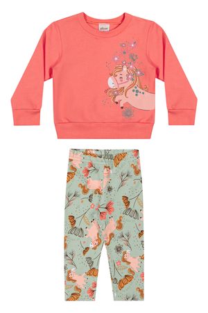 Conjunto Longo Bebê Menina Pôneis Elian Laranja