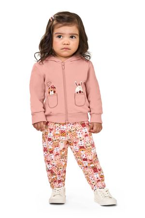 Conjunto Bebê Menina Jaqueta Com Capuz Elian Rosa