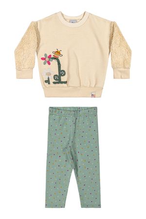 Conjunto Bebê Menina Manga Longa Peluciada Elian Bege