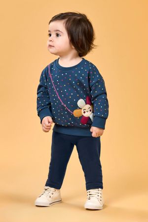 Conjunto Longo Bebê Menina Poá Elian Azul