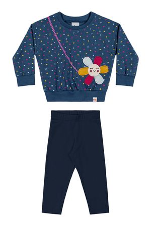 Conjunto Longo Bebê Menina Poá Elian Azul