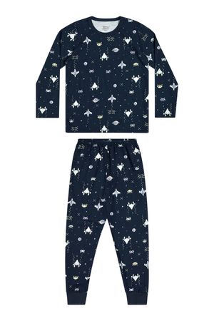 Pijama Infantil Menino Brilha no Escuro Espacial Elian Azul