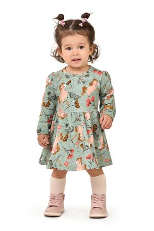 Vestido Bebê Menina Manga Longa Pôneis Elian Verde
