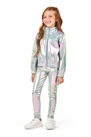 Calça Legging Infantil Menina Holográfica Elian Cinza