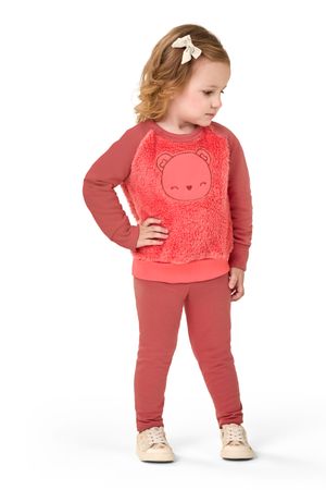 Conjunto Infantil Menina Blusão Pelúcia Elian Laranja