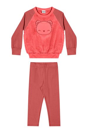 Conjunto Infantil Menina Blusão Pelúcia Elian Laranja