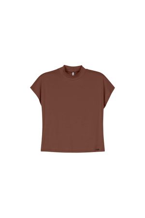 Blusa Feminina Curta Gola Alta Marialícia Marrom