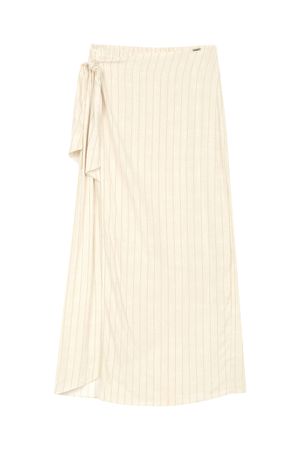 Saia Feminina Midi Transpassada Listrada Marialícia Bege