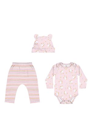 Kit Bebê Menina Estampado com Touca Elian Rosa
