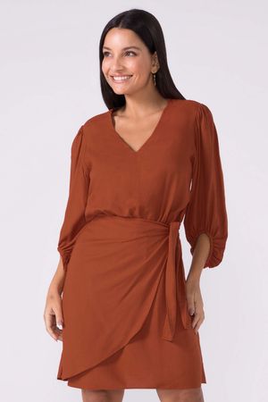 Vestido Feminino Transpassado Marialícia Marrom