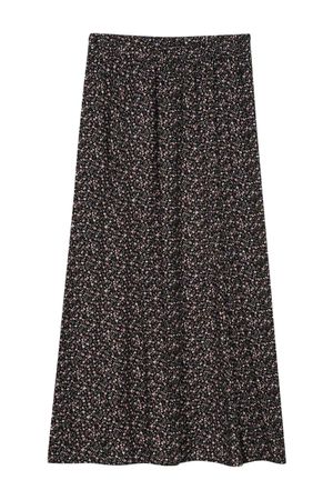 Saia Feminina Midi Floral Marialícia Preto