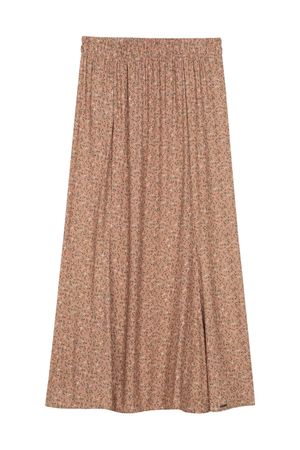 Saia Feminina Midi Floral Marialícia Marrom