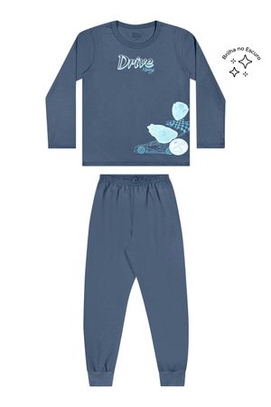 Pijama Infantil Menino Brilha no Escuro Carros Elian Azul