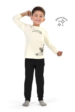 Pijama Infantil Menino Brilha no Escuro Carros Elian Bege