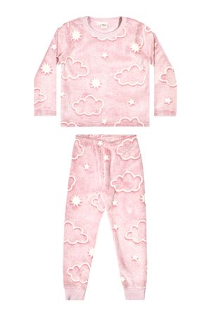 Pijama Infantil Menina Peluciado Nuvens Elian Rosa
