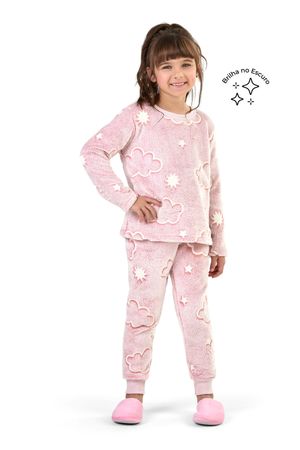 Pijama Infantil Menina Peluciado Nuvens Elian Rosa