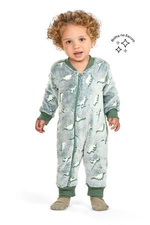 Macacão Pijama Bebê Menino Peluciado Dinossauros Elian Verde