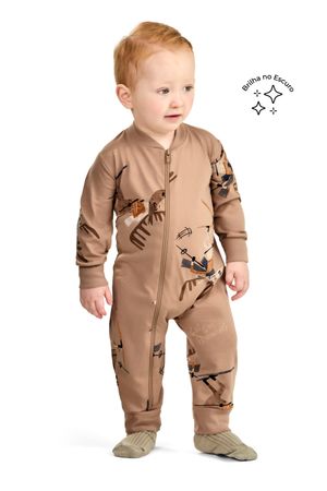 Macacão Pijama Bebê Menino Brilha no Escuro Elian Marrom