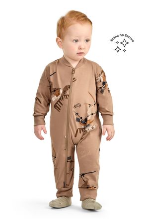 Macacão Pijama Bebê Menino Brilha no Escuro Elian Marrom