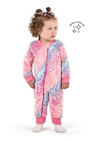 Macacão Pijama Bebê Menina Peluciado Estrelas Elian Rosa