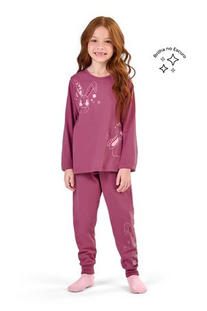 Pijama Infantil Menina Coelhinhos Brilha no Escuro Elian Rosa