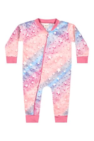 Macacão Pijama Bebê Menina Peluciado Estrelas Elian Rosa