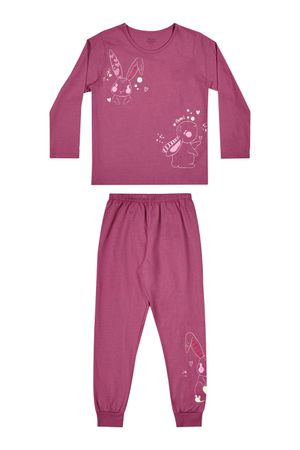 Pijama Infantil Menina Coelhinhos Brilha no Escuro Elian Rosa