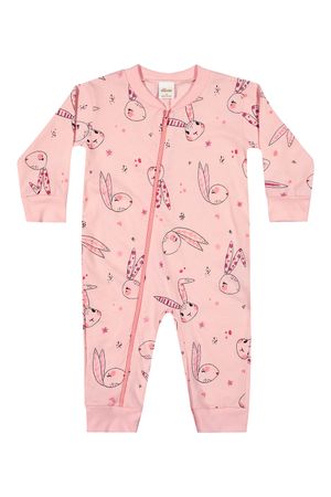 Macacão Pijama Bebê Menina Coelhinhos Elian Rosa