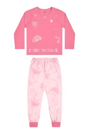 Pijama Infantil Menina Blusa e Calça Corações Elian Rosa