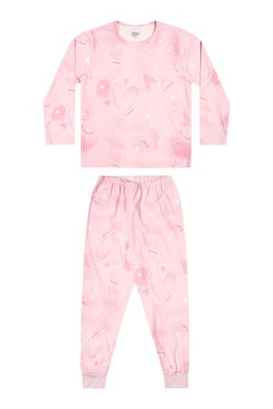 Pijama Infantil Menina Corações Brilha no Escuro Elian Rosa