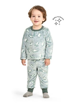 Pijama Infantil Menino Dinossauro Peluciado Elian Verde