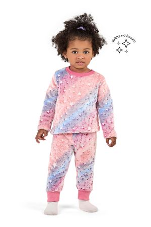 Pijama Infantil Menina Estrelas Peluciado Elian Rosa